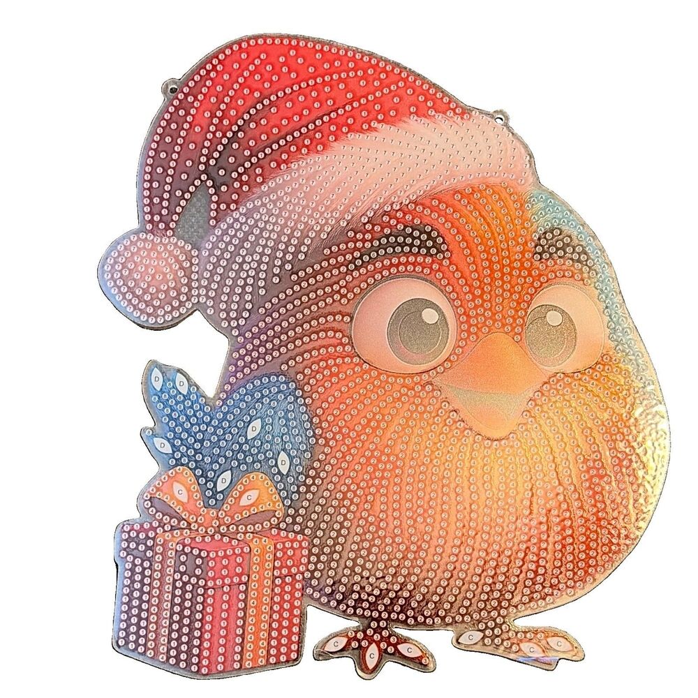 Diamond Art DIY Ornament Kit Christmas Bird w/ Santa Hat & Gift, SOGJ096
